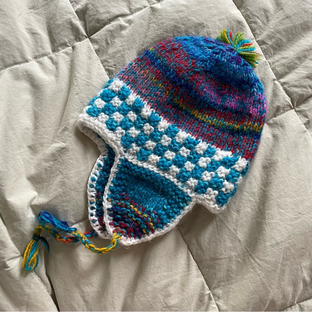 Multicolor Hand Knit Crochet Hat with Ear Flaps Baby/Toddler
